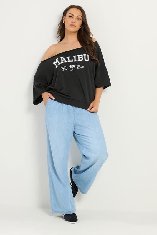 YOURS Plus Size Black 'Malibu' Off Shoulder Sweatshirt | Yours Clothing 1