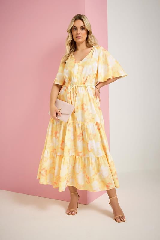 YOURS Curve Yellow Tiered Floral Dress