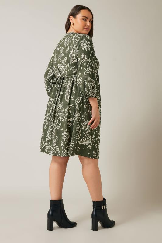 EVANS Plus Size Khaki Green Paisley Print Crepe Midi Dress | Evans 3