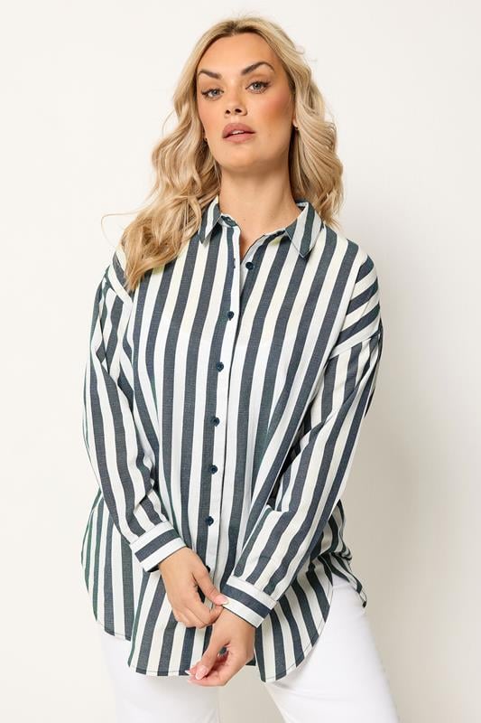 YOURS Plus Size Navy Blue Stripe Linen Shirt | Yours Clothing 4