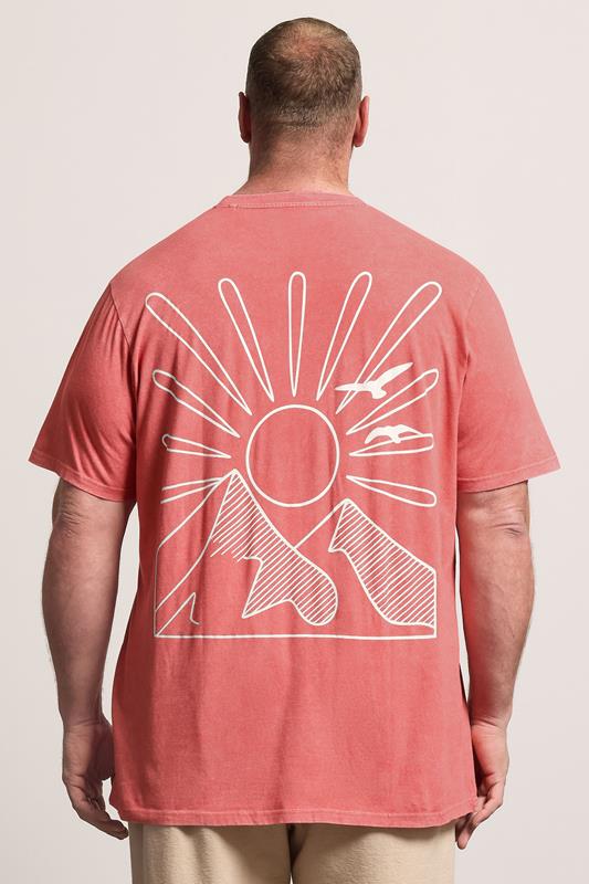 BadRhino Red Extra Long Acid Wash Sunset Print Tee | BadRhino 2