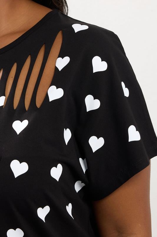YOURS Plus Size Black Heart Print Slash Detail Top | Yours Clothing 4