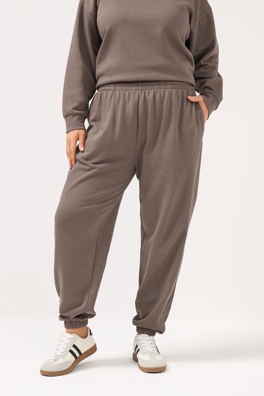 YOURS Plus Size Chocolate Brown Cuffed Joggers | Yours Clothing 2
