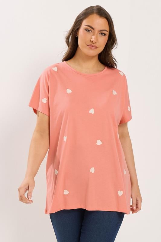  YOURS Curve Orange Embroidered Heart T-Shirt
