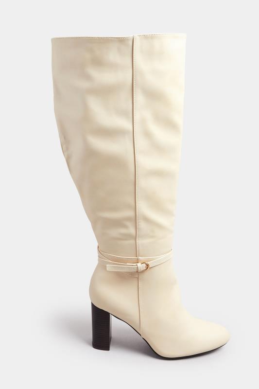 Cream Heeled Knee High Boot In Extra Wide EEE Fit | Yours Clothing 3