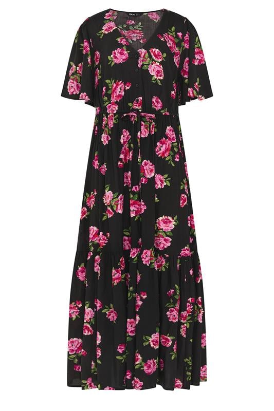 YOURS Plus Size Black Floral Angel Sleeve Dress | Yours Clothing 5