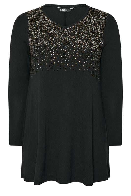 YOURS Plus Size Black & Gold Stud Detail Top | Yours Clothing 5