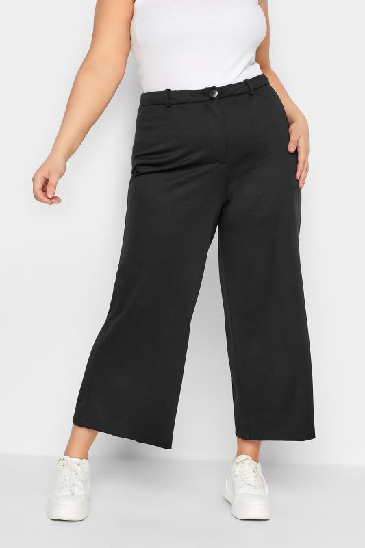 YOURS Plus Size Black Wide Leg Button Up Trousers | Yours Clothing 1