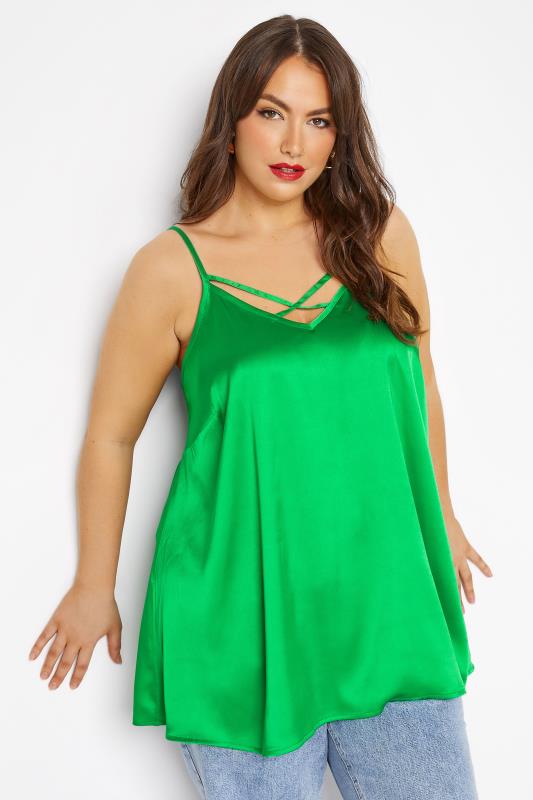 YOURS Plus Size Bright Green Satin Cami Top | Yours Clothing  1