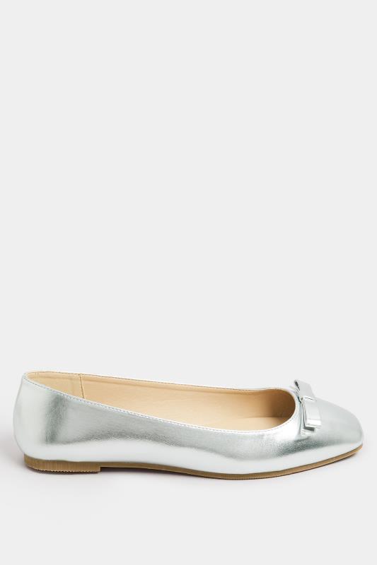 LTS Women's Silver Faux Leather Ballet Pumps In Standard Fit | Long Tall Sally 3