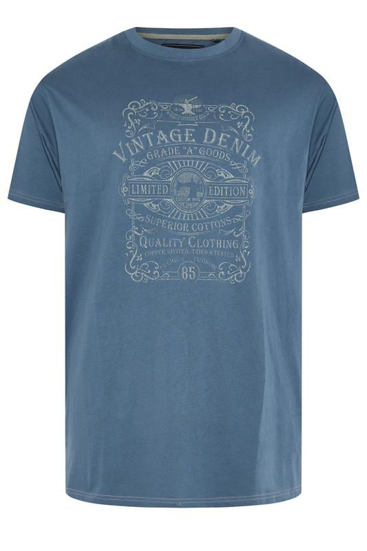 KAM Big & Tall Indigo Blue Vintage Denim Graphic Print T-Shirt | BadRhino 1