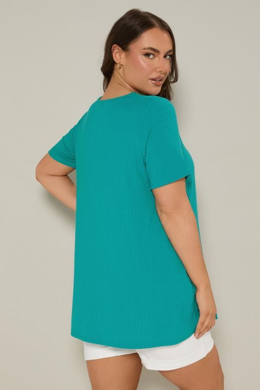 YOURS Plus Size Teal Blue Ribbed Swing Top | Yours Clothing 3