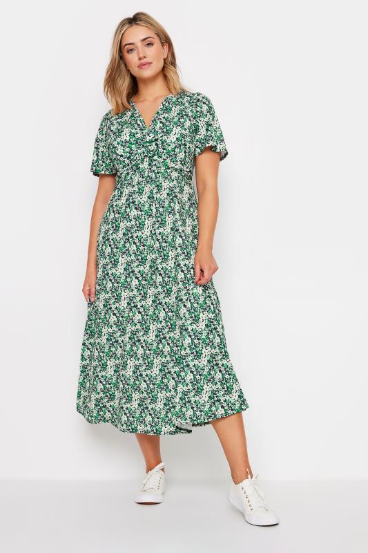 M&Co Green Ditsy Floral Print Twist Front Jersey Dress | M&Co 4