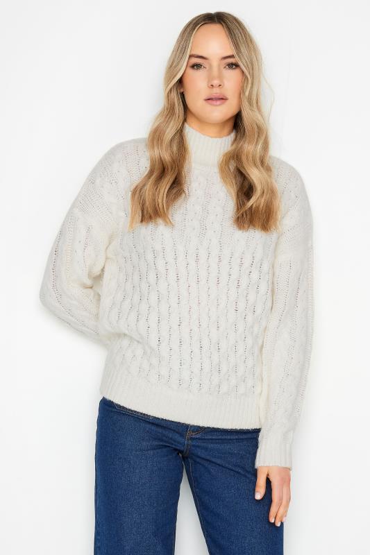 Tall  LTS Tall Ivory White Cable Knit Turtle Neck Jumper