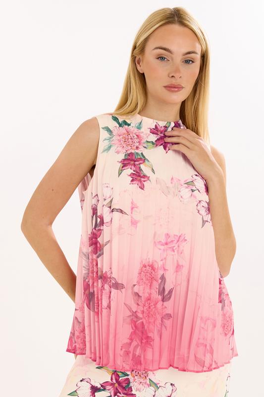  STAR Pink Floral Pleated Top