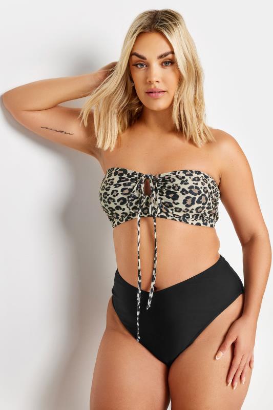 YOURS Plus Size Brown Leopard Print Halter Neck Bikini Top | Yours Clothing 5