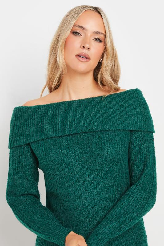 LTS Tall Womens Dark Green Bardot Mini Jumper Dress | Long Tall Sally 4