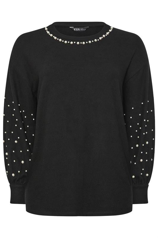 YOURS Plus Size Black Pearl Embellished Jumper | Yours Clothing 5