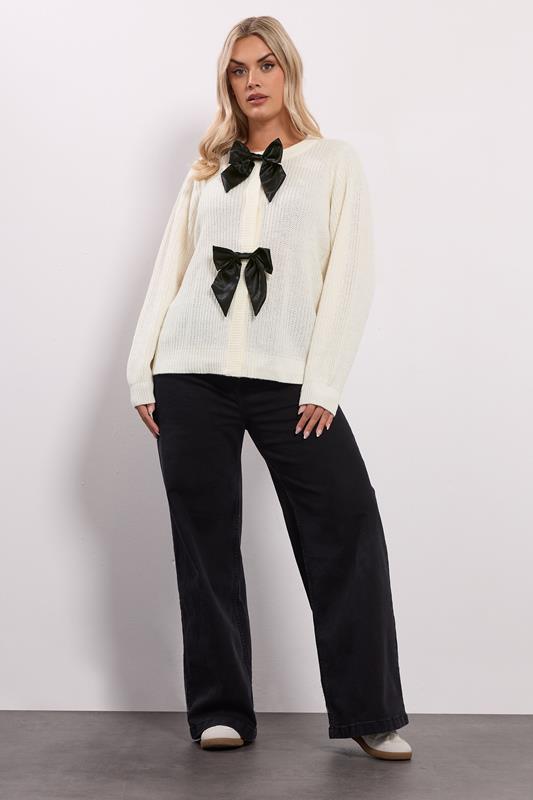 YOURS Plus Size Ivory White Pearl Bow Front Through Cardigan 1