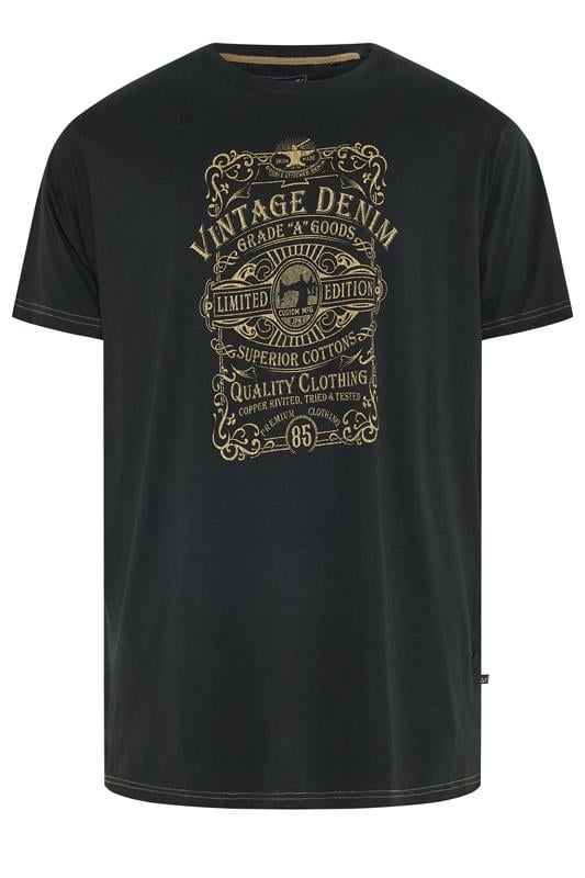 KAM Big & Tall Black Vintage Denim Graphic Print T-Shirt | BadRhino 1