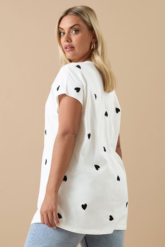 YOURS Plus Size White Heart Embroidered T-Shirt | Yours Clothing 3