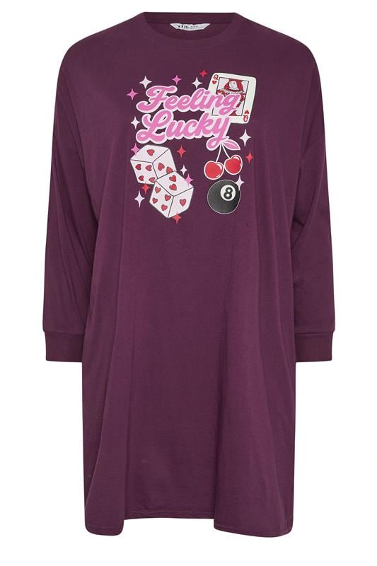 YOURS Plus Size Burgundy Red 'Feeling lucky' Long Sleeve Nightdress | Yours Clothing 6