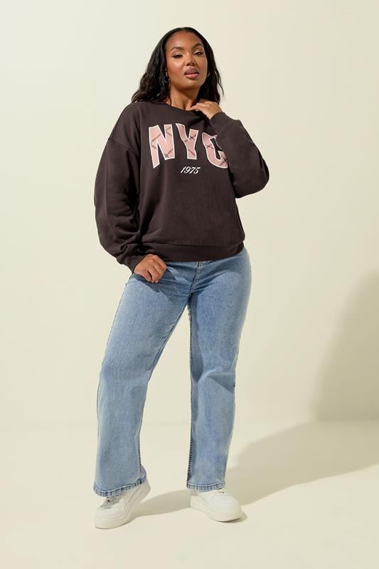 YOURS Plus Size Brown 'NYC' Check Sweatshirt | Yours Clothing 2