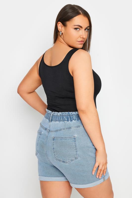 YOURS Plus Size Blue Elasticated Waist Stretch Denim Shorts | Yours Clothing 5