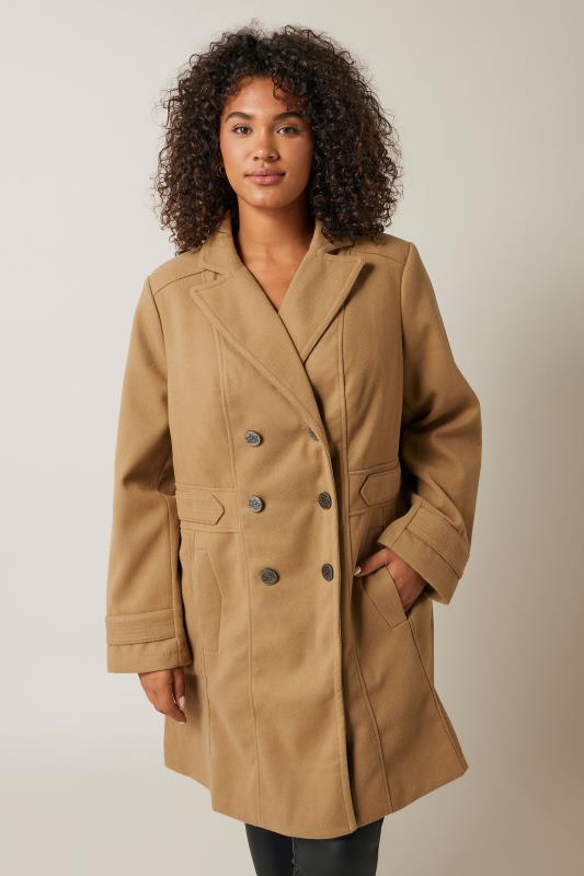 Plus Size  Evans Camel Tailored Mid Length Coat