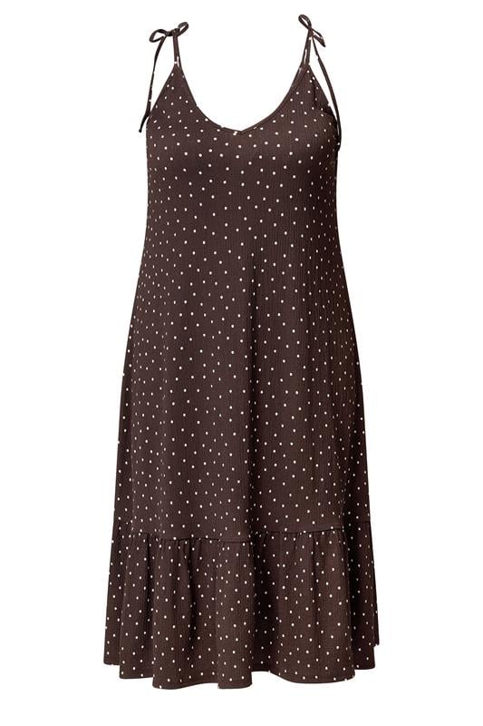 YOURS Plus Size Brown Polka Dot Tiered Midi Dress | Yours Clothing 5