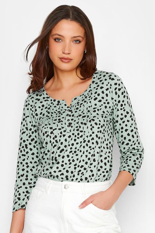 LTS Tall Women's Sage Green Dalmatian Print Henley Top | Long Tall Sally 4