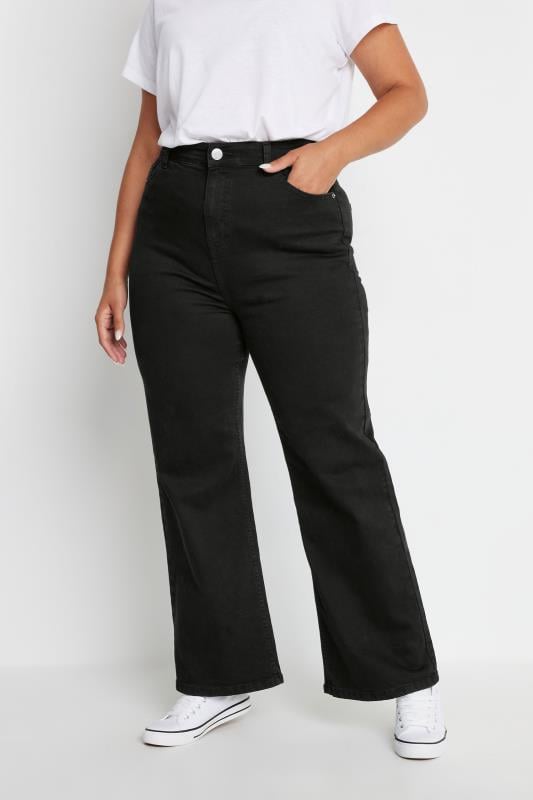 YOURS Plus Size Black Wide Leg Denim Jeans | Yours Clothing  1