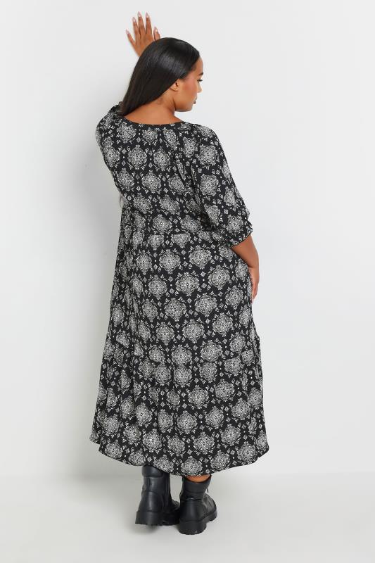 YOURS Plus Size Black Tile Print Tiered Midi Dress | Yours Clothing 3