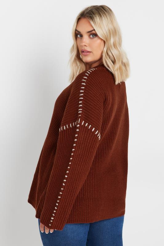 YOURS Plus Size Rust Orange Contrast Blanket Stitch Jumper | Yours Clothing 3