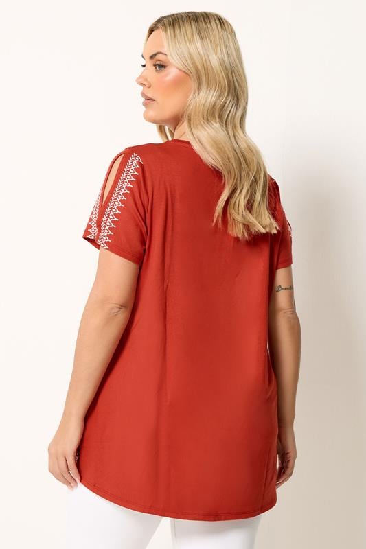 YOURS Plus Size Orange Embroidered Cold Shoulder Top | Yours Clothing 2