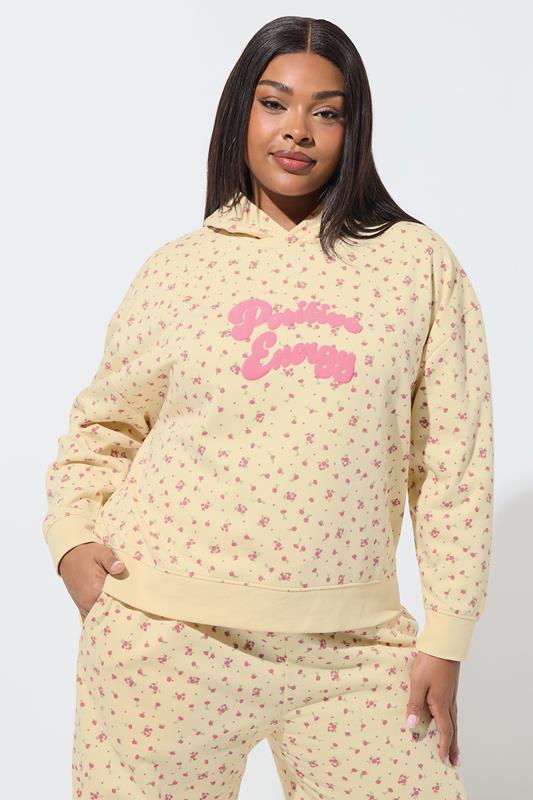 Plus Size  LIMITED COLLECTION Curve Yellow Ditsy Floral 'Positive Energy' Hoodie