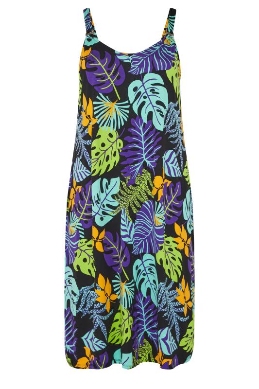 YOURS Curve Black Tropical Leaf Print Beach Dress | Yours Clothing 6
