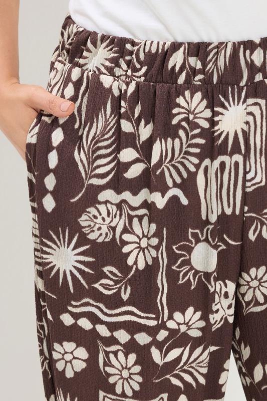 YOURS Plus Size Chocolate Brown Floral Cropped Harem Trousers | Yours Clothing 4