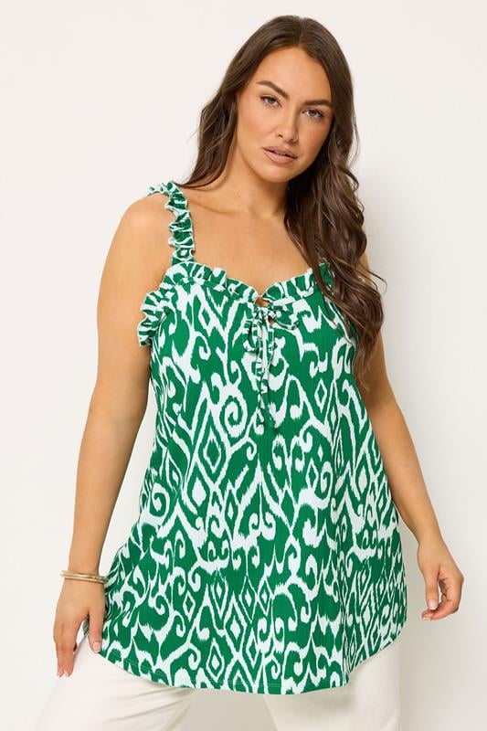  YOURS Curve Green Abstract Frill Vest Top