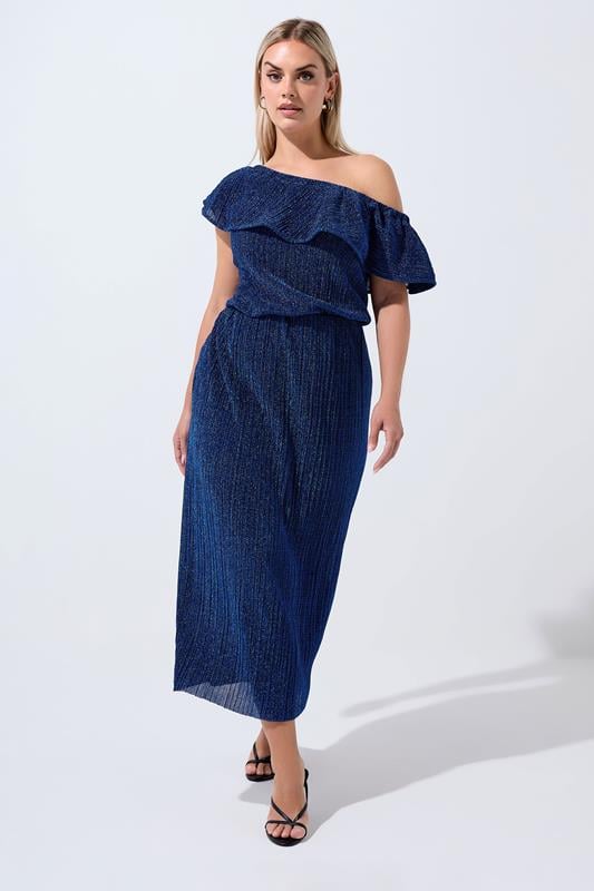  LIMITED COLLECTION Curve Cobalt Blue Metallic Frill Midi Dress