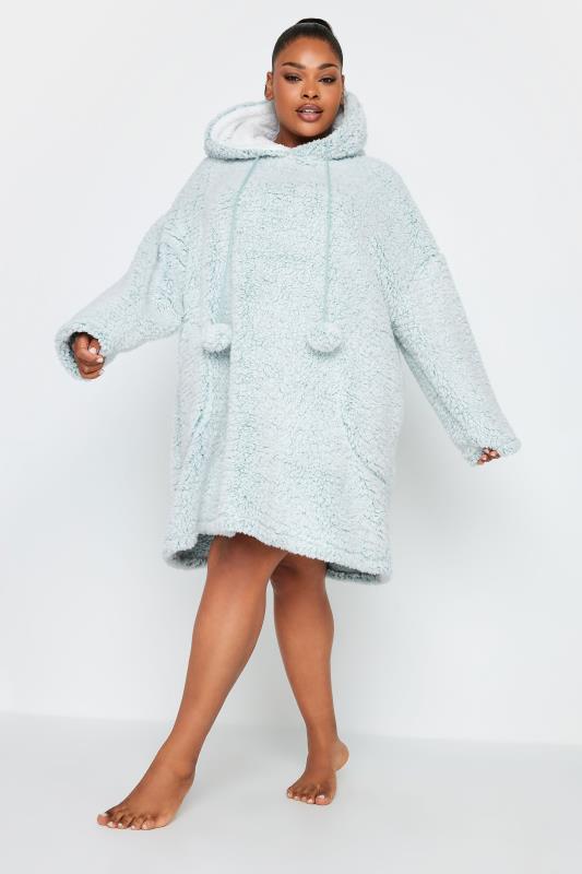 Plus Size  YOURS Curve Light Blue Teddy Drawstring Snuggle Hoodie