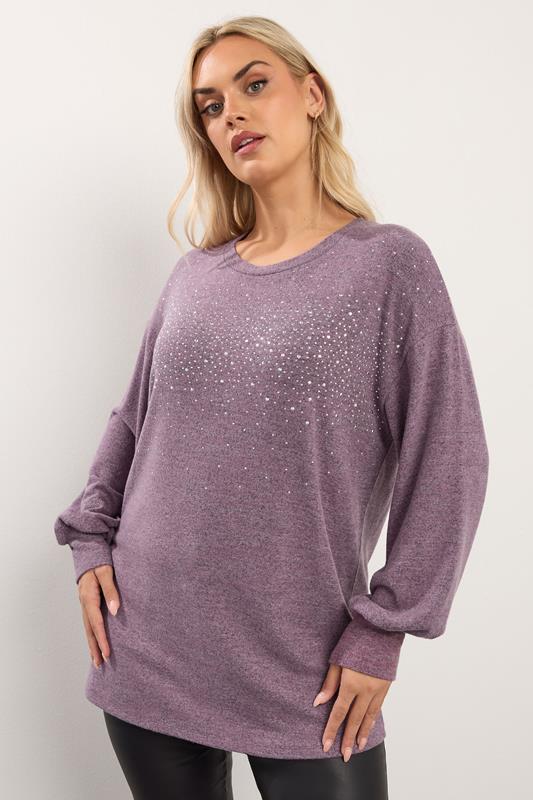 Plus Size  YOURS Curve Pink Studded Jumper