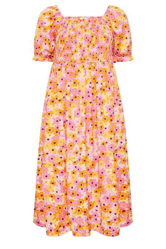 YOURS Plus Size Curve Pink Floral Print Shirred Midaxi Dress | Yours Clothing  6