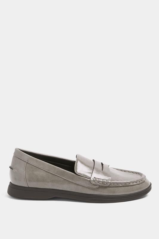 Grey Faux Leather Flatform Loafers In Wide E Fit | Yours Clothing 2