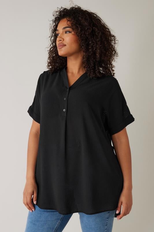 EVANS Plus Size Black Woven Check Blouse | Evans  1