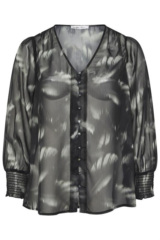 YOURS LONDON Curve Black Blurred Feather Shirred Cuff Blouse | Yours Clothing 5