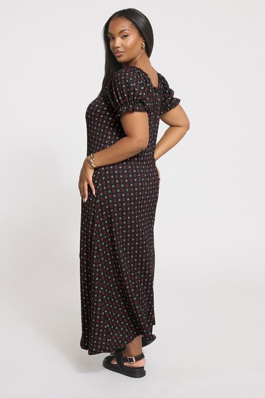 YOURS Plus Size Black Ditsy Textured Milkmaid Dress | Yours Clothing 2