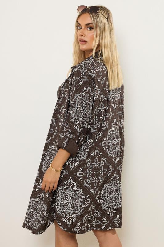 YOURS Plus Size Brown Paisley Print Longline Shirt | Yours Clothing 3