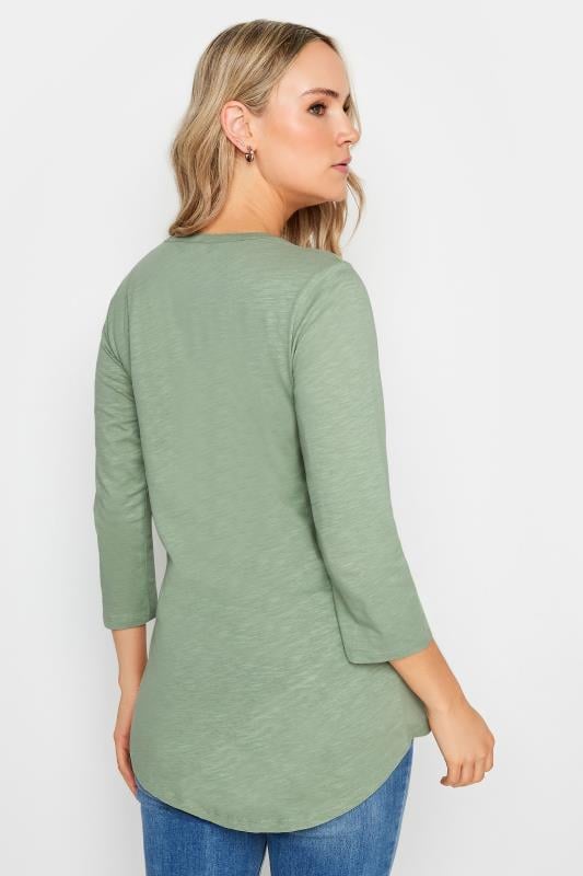 LTS Tall Womens Sage Green Cotton Henley Top | Long Tall Sally 3