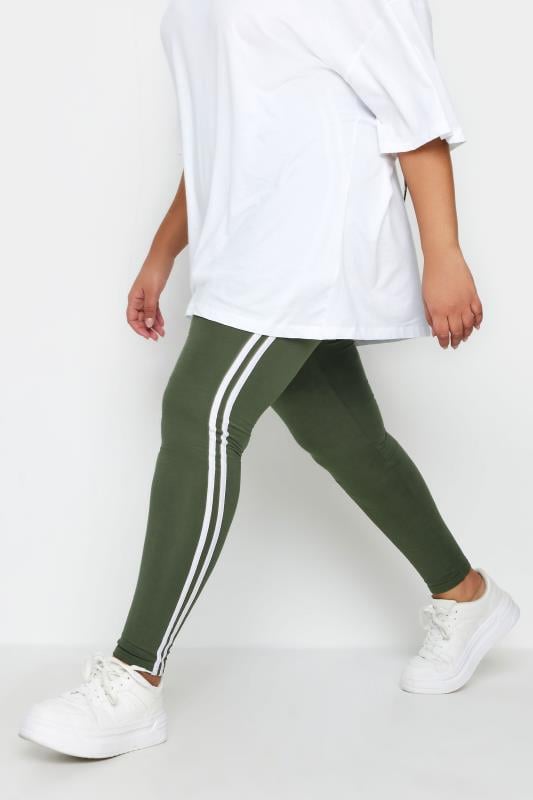 Plus Size  YOURS Curve Khaki Green Side Stripe Leggings